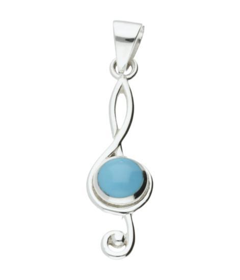 Zilveren Muzieksleutel met turquoise edelsteen kettinghanger, Sieraden, Tassen en Uiterlijk, Kettinghangers, Verzenden