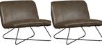 Grijze leren industriële fauteuils zonder armleuning - Gran, Huis en Inrichting, Nieuw, Ophalen of Verzenden, 75 tot 100 cm, Leer