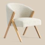 *WOONWINKEL* Beige Fauteuil Met Naturel Hout, Huis en Inrichting, Fauteuils, Verzenden, Nieuw, Stof