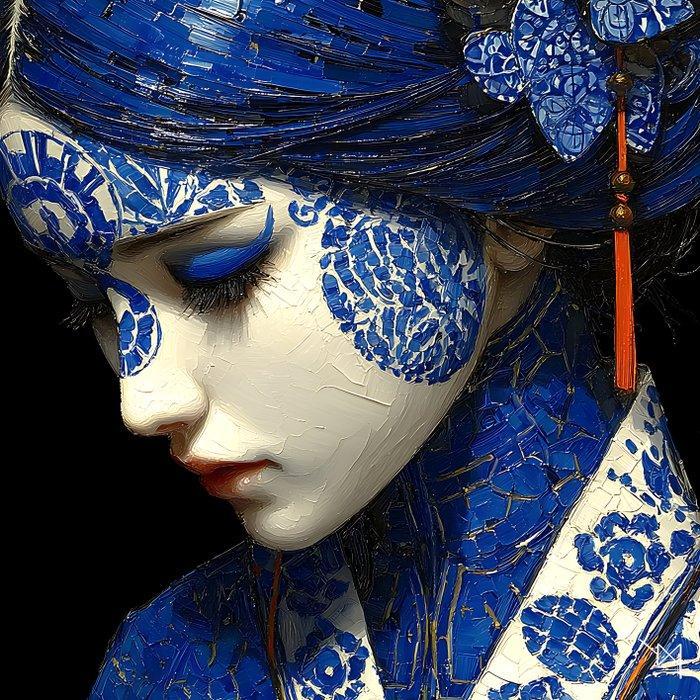 NYX - Élégie d’Azur – Portrait Contemporain en Bleu et Or, Antiek en Kunst, Kunst | Designobjecten