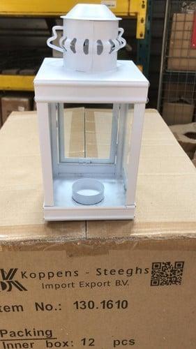 Lantaarn met deur Wit mat tophoogte 20 cm 10x10xH15,5 cm, Huis en Inrichting, Woonaccessoires | Kunstplanten en Kunstbloemen, Nieuw