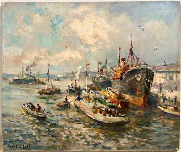 Evert Moll (1878-1955) - Bedrijvigheid in haven van beschikbaar voor biedingen