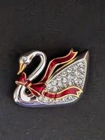Beeld, Swarovski broche zwaan - 2.6 cm - Metaal, rodium