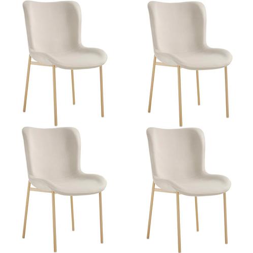 Gestoffeerde stoel Tessa - Fluweellook beige/goud, Set van 4, Huis en Inrichting, Stoelen, Verzenden