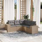 vidaXL 5-delige Loungeset met kussens poly rattan beige, Verzenden, Nieuw, Rotan, Loungeset