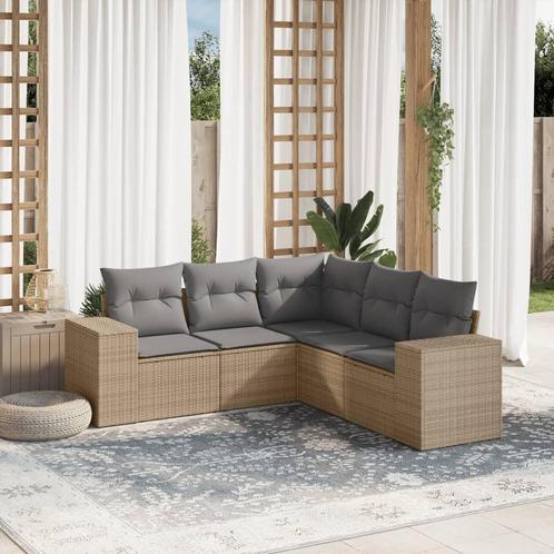 vidaXL 5-delige Loungeset met kussens poly rattan beige, Tuin en Terras, Tuinsets en Loungesets, Loungeset, Nieuw, Rotan, Verzenden