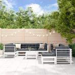 vidaXL 10-delige Loungeset met kussens massief hout wit, Tuin en Terras, Tuinsets en Loungesets, Verzenden, Meer dan 8 zitplaatsen
