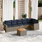 vidaXL 7-delige Loungeset met kussens poly rattan grijs, Tuin en Terras, Verzenden, Nieuw, Rotan, Loungeset