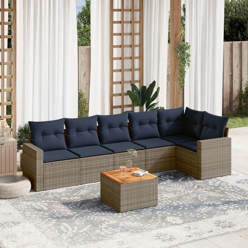 vidaXL 7-delige Loungeset met kussens poly rattan grijs, Tuin en Terras, Tuinsets en Loungesets, Loungeset, Nieuw, Rotan, Verzenden