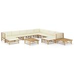 vidaXL 12-delige Loungeset met crèmewitte kussens bamboe, Verzenden, Nieuw, Hout, Loungeset