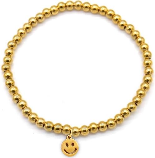 Armband Smiley - Goudkleurig, Sieraden, Tassen en Uiterlijk, Armbanden, Met bedels of kralen, Goud, Nieuw, Staal, Verzenden