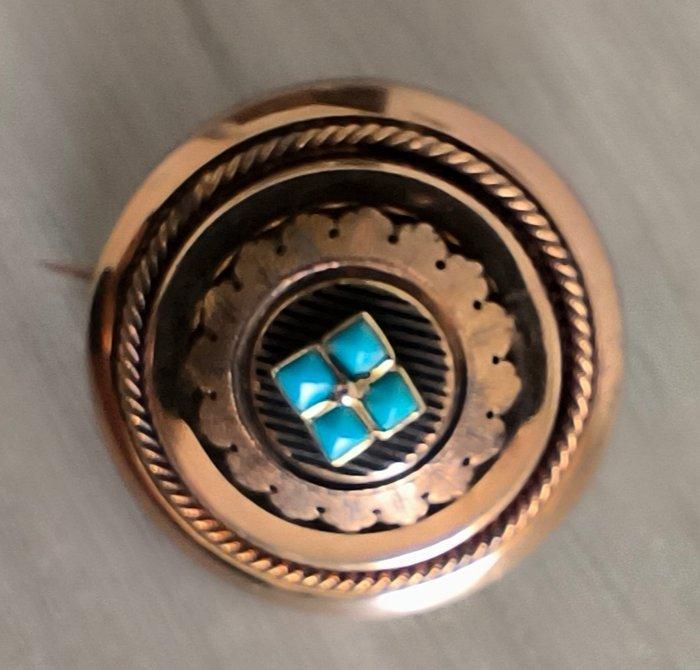 Broche - 9 kt. Geel goud - Turquoise, Sieraden, Tassen en Uiterlijk, Antieke sieraden