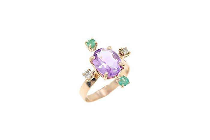 Ring - 9 kt. Roségoud - 3.01ct. tw. Amethist - Diamant, Sieraden, Tassen en Uiterlijk, Ringen