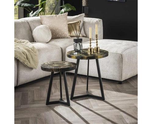 Salontafelset 2/ rond black and gold - Teak black&gold, Huis en Inrichting, Tafels | Salontafels, Nieuw, Ophalen of Verzenden
