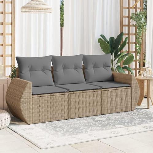 vidaXL 3-delige Loungeset met kussens poly rattan beige, Tuin en Terras, Tuinsets en Loungesets, Loungeset, Nieuw, Rotan, Verzenden