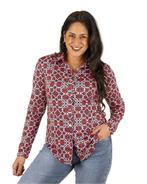 Rood/donkerblauw/ecru print travelstof blouse van By Swan, Kleding | Dames, Blouses en Tunieken, Nieuw, Verzenden