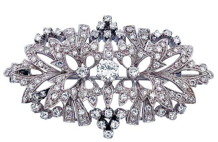 Broche - 18 karaat Witgoud Diamant (Natuurlijk), Sieraden, Tassen en Uiterlijk, Antieke sieraden