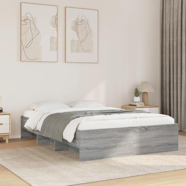 vidaXL Bedframe bewerkt hout grijs sonoma eikenkleurig, Huis en Inrichting, Slaapkamer | Bedden, Overige maten, 190 cm of minder