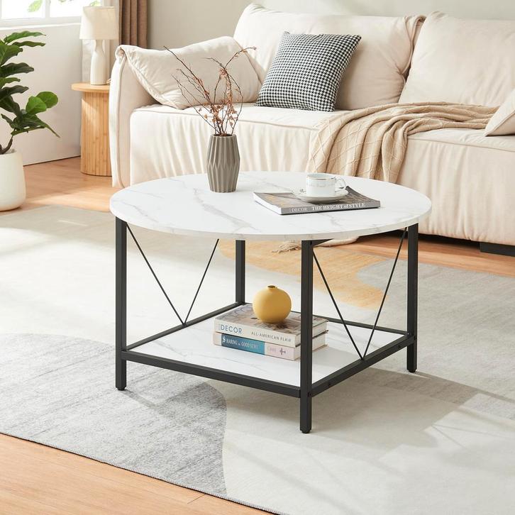 Salontafel Filem rond Ø80 cm marmerlook wit en zwart [en.cas, Huis en Inrichting, Tafels | Salontafels, Verzenden