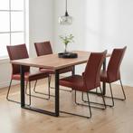 Set van 4 leren eetkamerstoel Mate - Granada Rouge, Ophalen of Verzenden, Nieuw, Leer