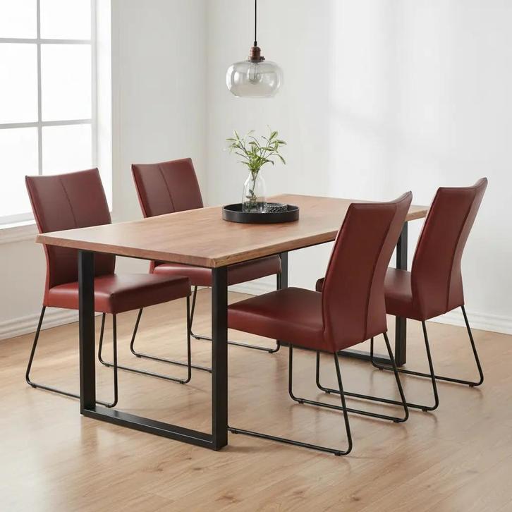 Set van 4 leren eetkamerstoel Mate - Granada Rouge, Huis en Inrichting, Stoelen, Nieuw, Leer, Ophalen of Verzenden