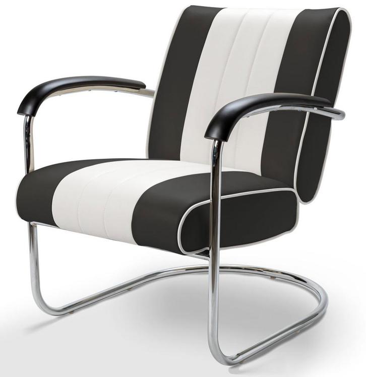 Retro Bel Air Lounge Stoel Pullman LC-01 Zwart/Wit, Huis en Inrichting, Banken | Bankstellen, Ophalen