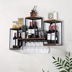 Wandwijnrek Hout en Metaal – Industrieel Wijnrek 106×41 cm, Huis en Inrichting, Woonaccessoires | Wijnrekken, Verzenden, Nieuw