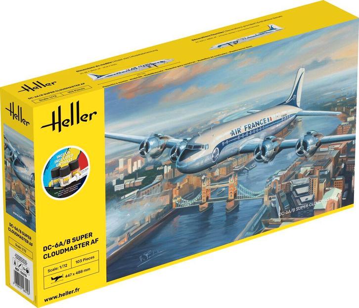 Heller 56315 STARTER KIT DC6 Super Cloudmaster AF, Hobby en Vrije tijd, Modelbouw | Vliegtuigen en Helikopters, Nieuw, Overige merken
