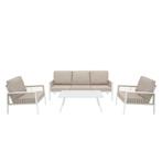 Aluminium 4-Delige Loungeset Wit | Tuinbank Tafel Stoelen,, Tuin en Terras, Tuinsets en Loungesets, Verzenden, Nieuw