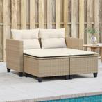 vidaXL Tuinbank 2-zits met voetenbanken poly rattan beige, Verzenden, Nieuw, Rotan
