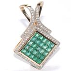 Hanger - 14 karaat Geel goud - 0.90ct. tw. Smaragd - Diamant