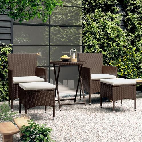 vidaXL 5-delige Bistroset poly rattan en gehard glas bruin, Tuin en Terras, Tuinsets en Loungesets, Nieuw, Rotan, Verzenden