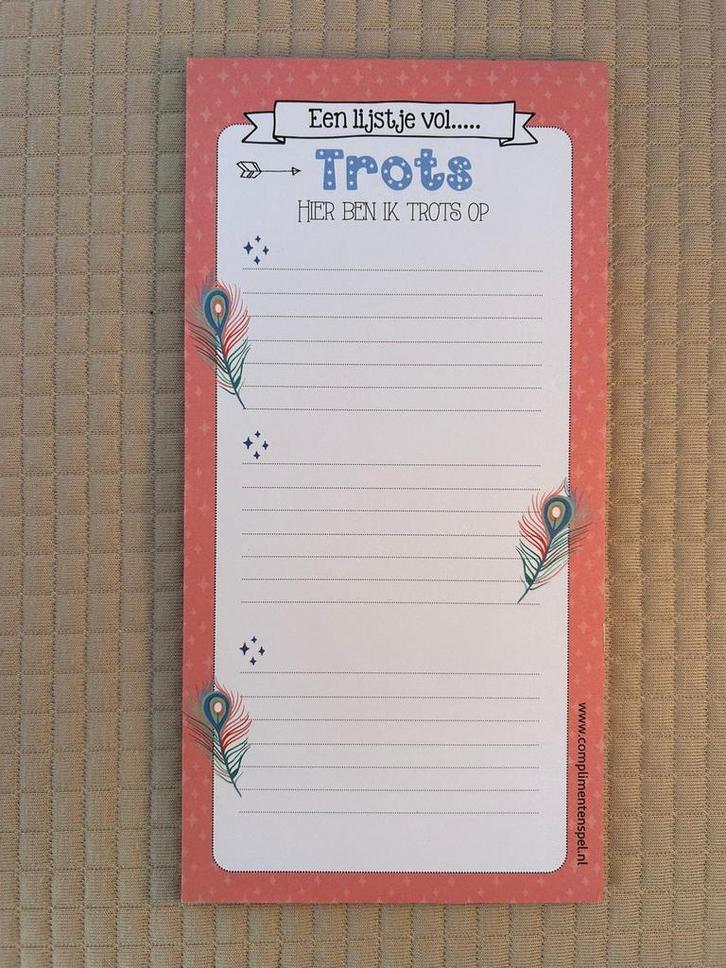 Notitieblok, lijst, plaknotitie, complimenten, lijstjes vol, Diversen, Papierwaren, Nieuw, Ophalen of Verzenden
