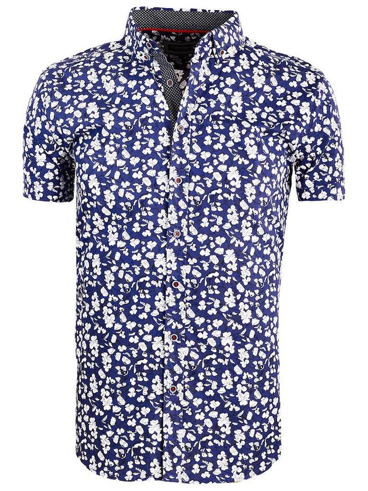 Carisma Overhemd Korte Mouw Met Bloemenprint Blauw 9113, Kleding | Heren, Overhemden, Blauw, Nieuw, Verzenden