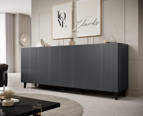 Meubella | Dressoir antraciet 201x42x83 cm zwarte pootjes, Huis en Inrichting, Kasten | Dressoirs, 25 tot 50 cm, Nieuw, 200 cm of meer