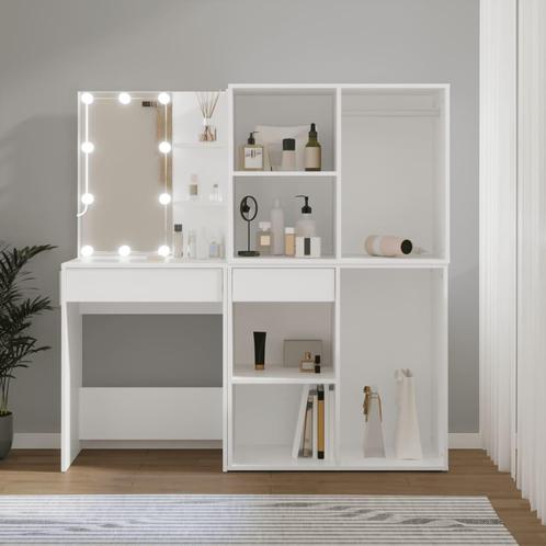 vidaXL Kaptafel met 2 kastjes en LEDs bewerkt hout wit, Huis en Inrichting, Tafels | Kaptafels, Nieuw, Verzenden
