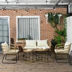 TRUUSK 5-delig Rattan Tuinmeubelset Met Kussens, 2 Salontafe, Verzenden, Nieuw