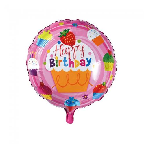 Helium Ballon Happy Birthday Cupcakes 45cm leeg, Hobby en Vrije tijd, Feestartikelen, Nieuw, Verzenden