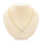 Bicolor gouden staafjes collier met vaste hanger en diama..., Gebruikt, Overige kleuren, Ophalen of Verzenden, Met edelsteen