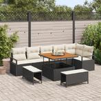 vidaXL 9-delige tuinset met kussens in zwart poly rattan en, Verzenden, Nieuw, Rotan, Tuinset