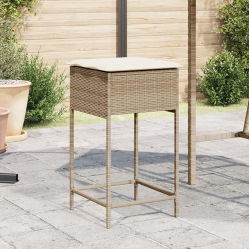 vidaXL Tuinbarkrukken 2 st met kussens poly rattan beige, Tuin en Terras, Tuinstoelen, Nieuw, Rotan, Verzenden