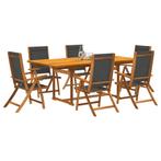 vidaXL 7-delige Tuinset massief acaciahout en textileen, Tuin en Terras, 6 zitplaatsen, Nieuw, Tuinset, Verzenden