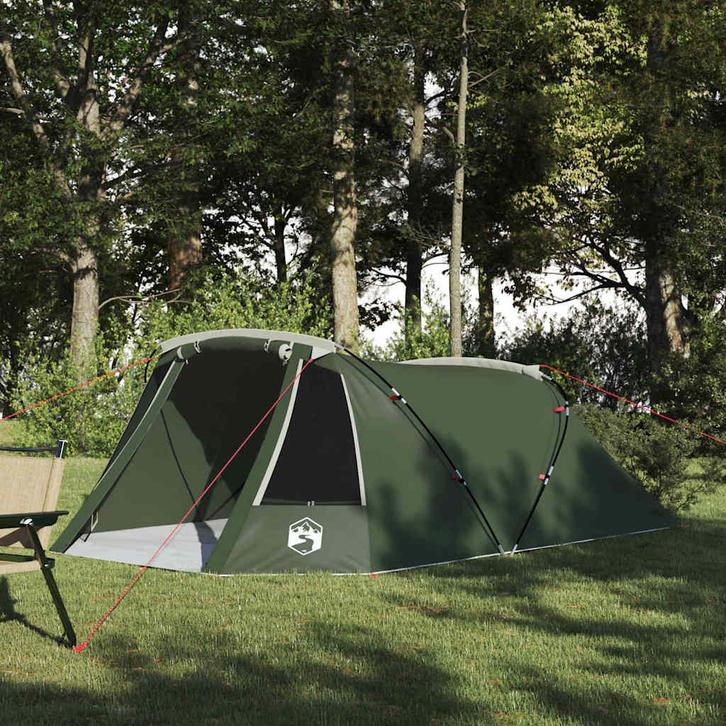 vidaXL Tunnel Tent 3-Person met dak Groen en Wit 328 x 228 x, Caravans en Kamperen, Tenten, Nieuw, Verzenden
