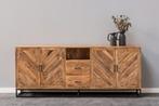 Dressoir Mangohout Sabia 220 cm, Nieuw, 25 tot 50 cm, 200 cm of meer, Industriële meubels