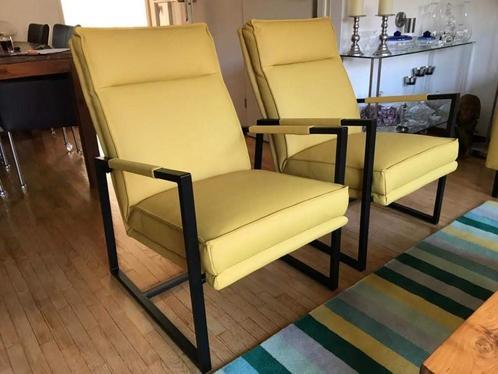 leren fauteuils met stalen frame en hoge rug - geel leer -, Huis en Inrichting, Fauteuils, 50 tot 75 cm, 75 tot 100 cm, Nieuw
