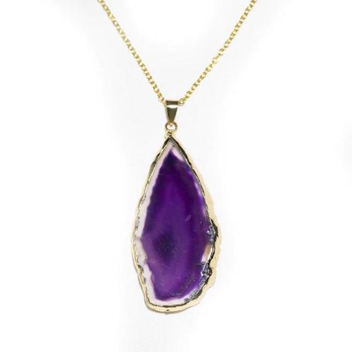 Roze/paarse Agaat  Geslepen Ketting, Sieraden, Tassen en Uiterlijk, Kettingen, Verzenden