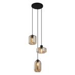 Moderne hanglamp zwart met amber glas 3-lichts - Sheena, Verzenden, Nieuw, Metaal, Modern