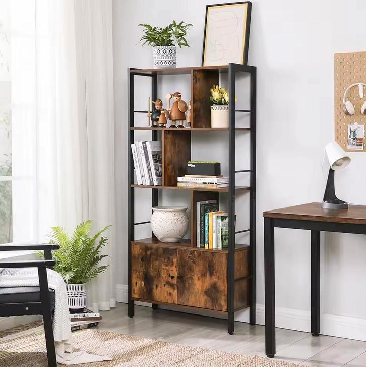 Industriële Boekenkast met Kastdeuren Hout – 74x30x154,5cm, Huis en Inrichting, Kasten | Ladekasten, 25 tot 50 cm, Nieuw, 50 tot 100 cm