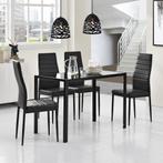 Eetkamerset eethoek Porvoo 5-delig glas tafel en stoelen zwa, Huis en Inrichting, Tafels | Eettafels, Verzenden, Nieuw