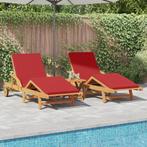 vidaXL Zonnenligbedden 2 stuks met Kussens en Wielen Rood, Tuin en Terras, Ligbedden, Verzenden, Nieuw